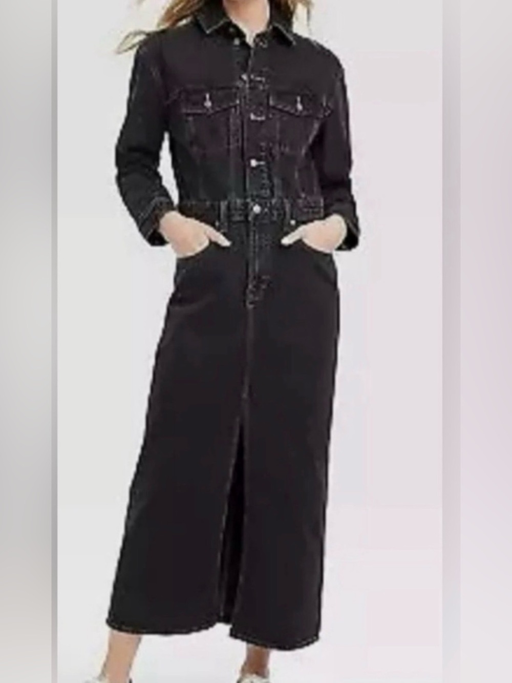 Universal Thread Black Long Denim Jacket Dress with front slit. “New”